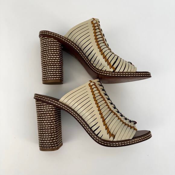 Tory Burch Pecha Woven Leather Shoes Mules Sandals in Dulce de Leche 9.5M - Picture 5 of 11